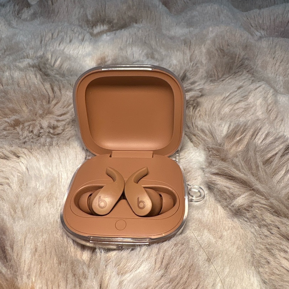 Beige Wireless Earbuds with Charging Case